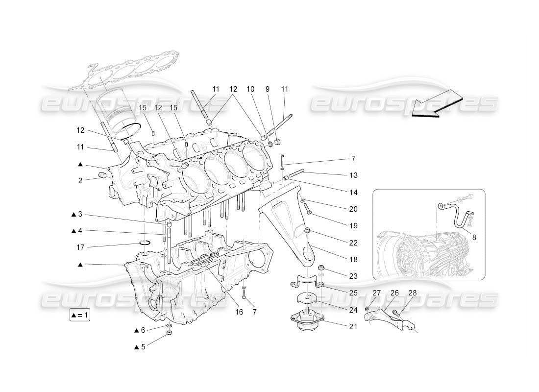 maserati qtp. (2007) 4.2 auto crankcase part diagram