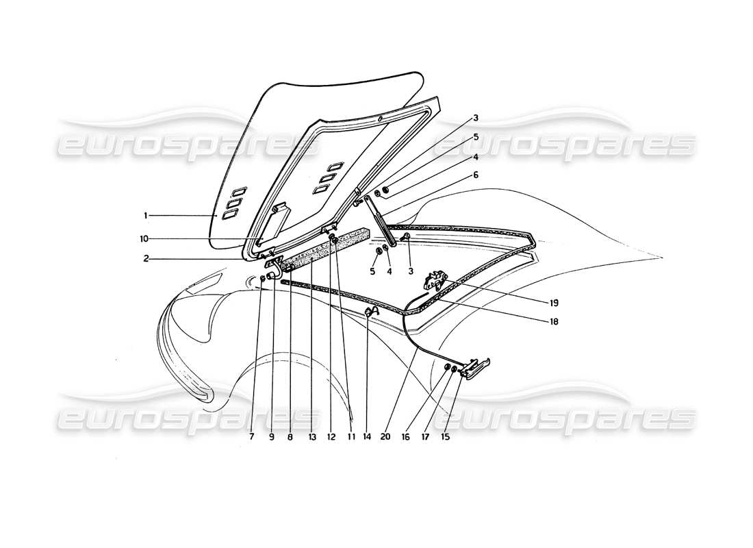 ferrari 246 dino (1975) front compartment lid part diagram