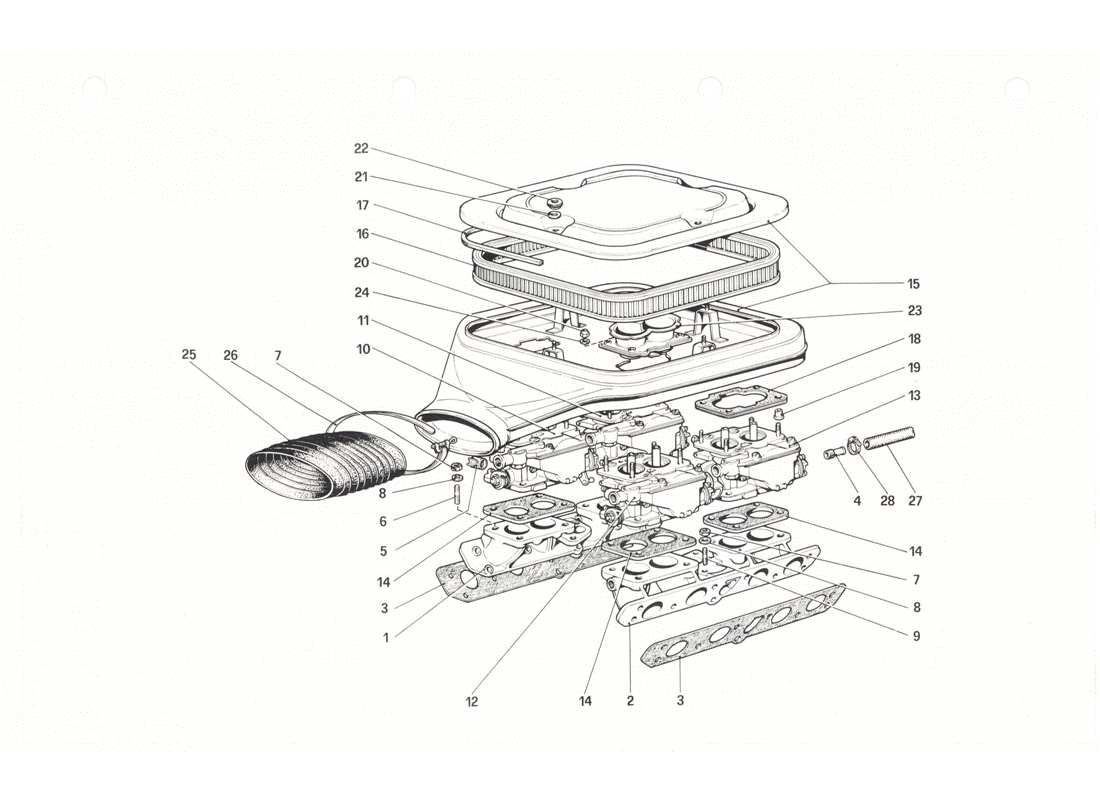 ferrari 208 gtb gts carburettors and air cleaner part diagram