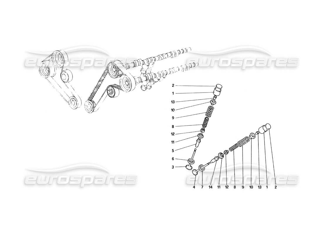 ferrari 328 (1985) timing system - tappets parts diagram