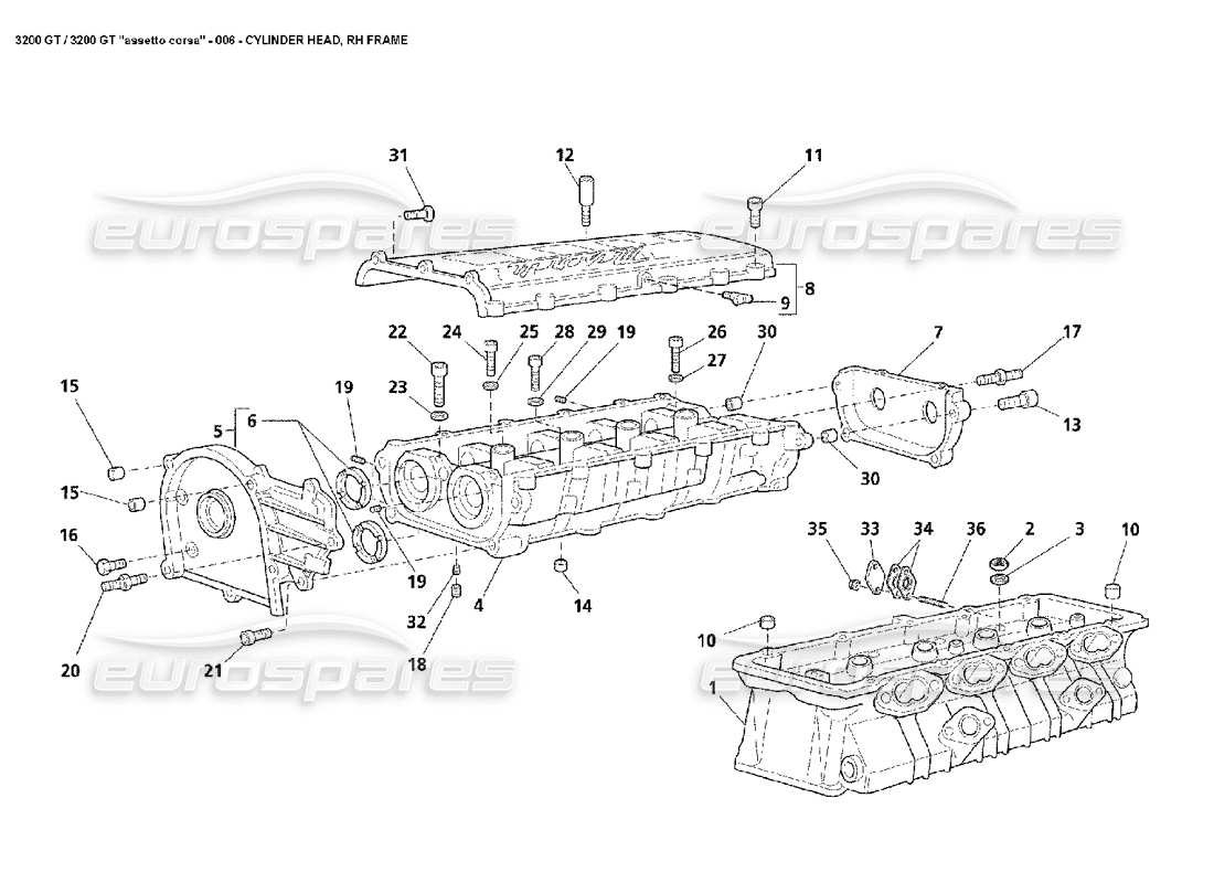 maserati 3200 gt/gta/assetto corsa rh cylinder head part diagram