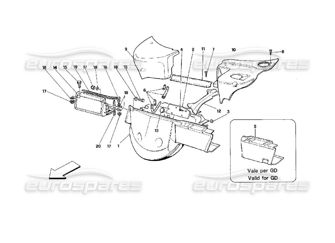 ferrari mondial 3.4 t coupe/cabrio front part - inner element part diagram