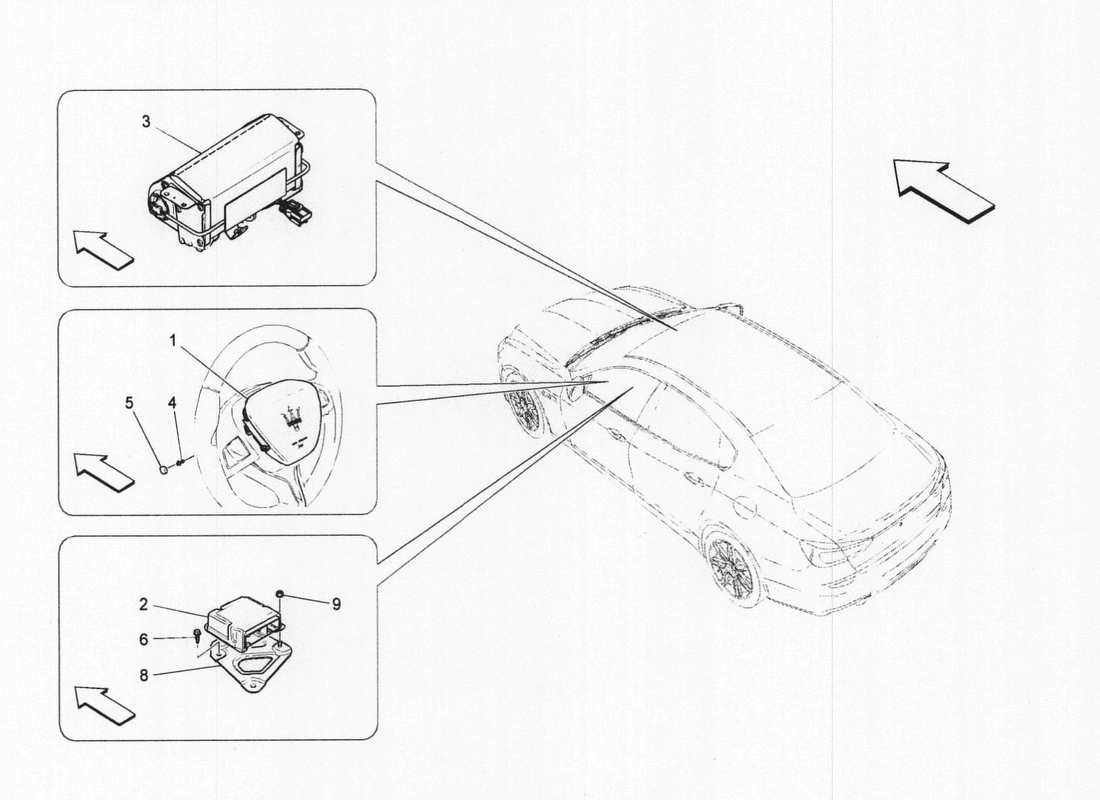 maserati qtp. v6 3.0 bt 410bhp 2wd 2017 front airbag system part diagram