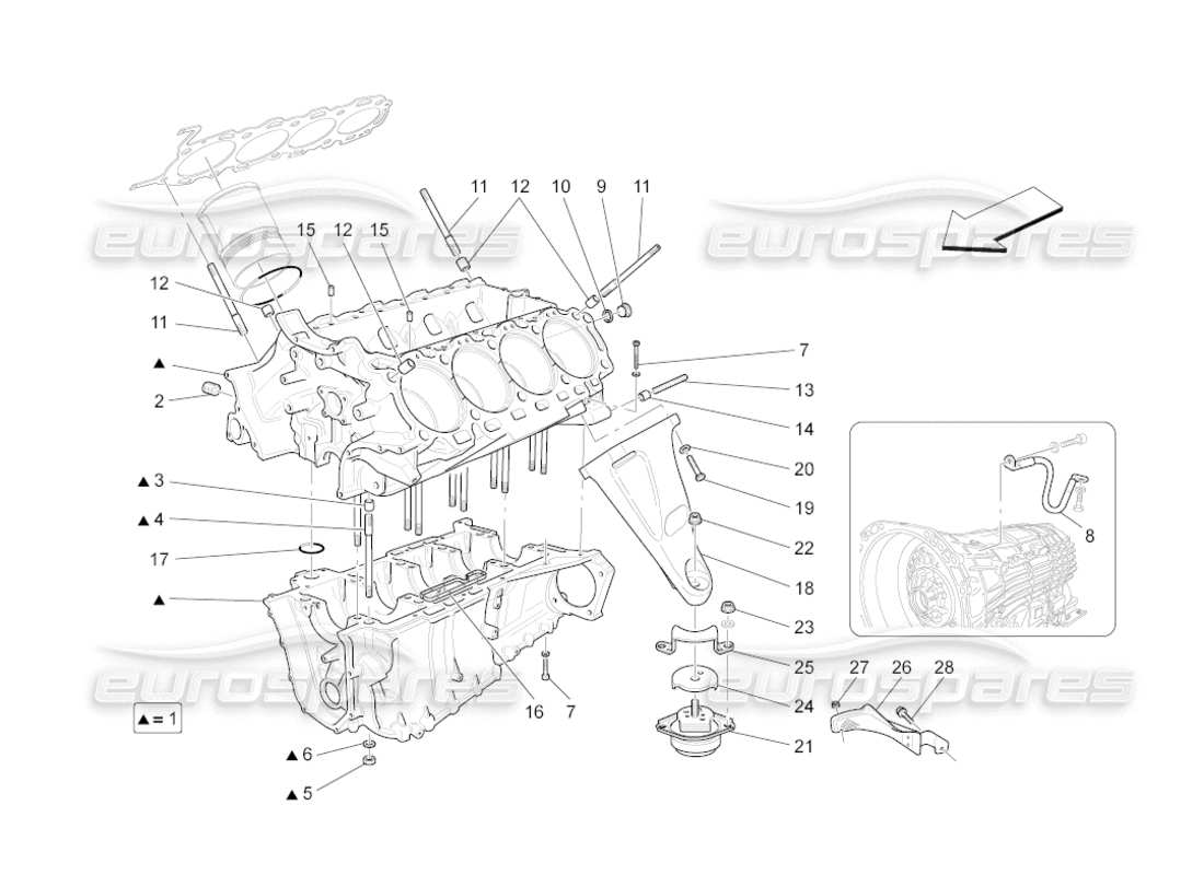 maserati grancabrio (2011) 4.7 crankcase part diagram