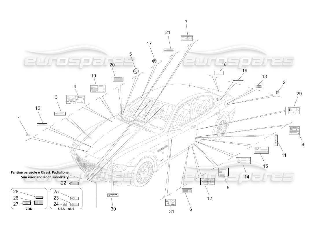 maserati qtp. (2011) 4.7 auto stickers and labels part diagram