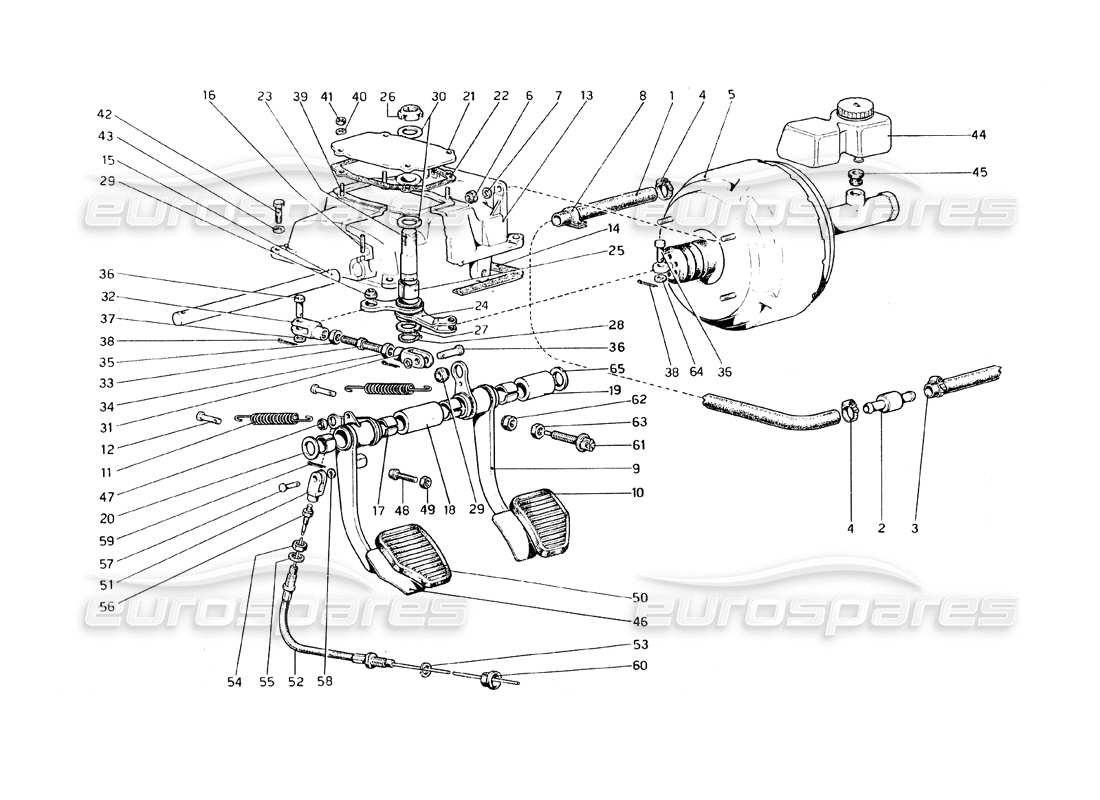 ferrari 308 gt4 dino (1979) pedal board - brake and clutch controls part diagram