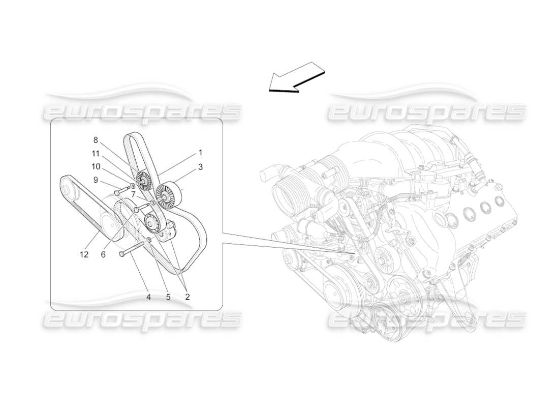 maserati grancabrio (2010) 4.7 auxiliary device belts part diagram