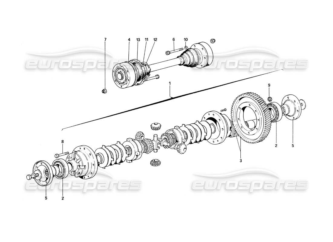 ferrari 328 (1985) differential & axle shafts part diagram