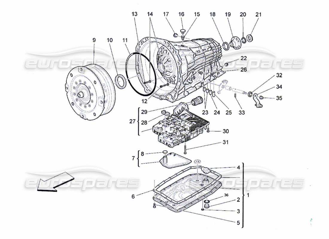 maserati qtp. (2011) 4.7 auto gearbox housings part diagram