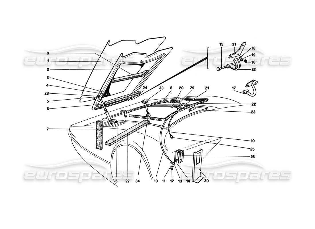 ferrari 308 gtb (1980) front compartment lid part diagram