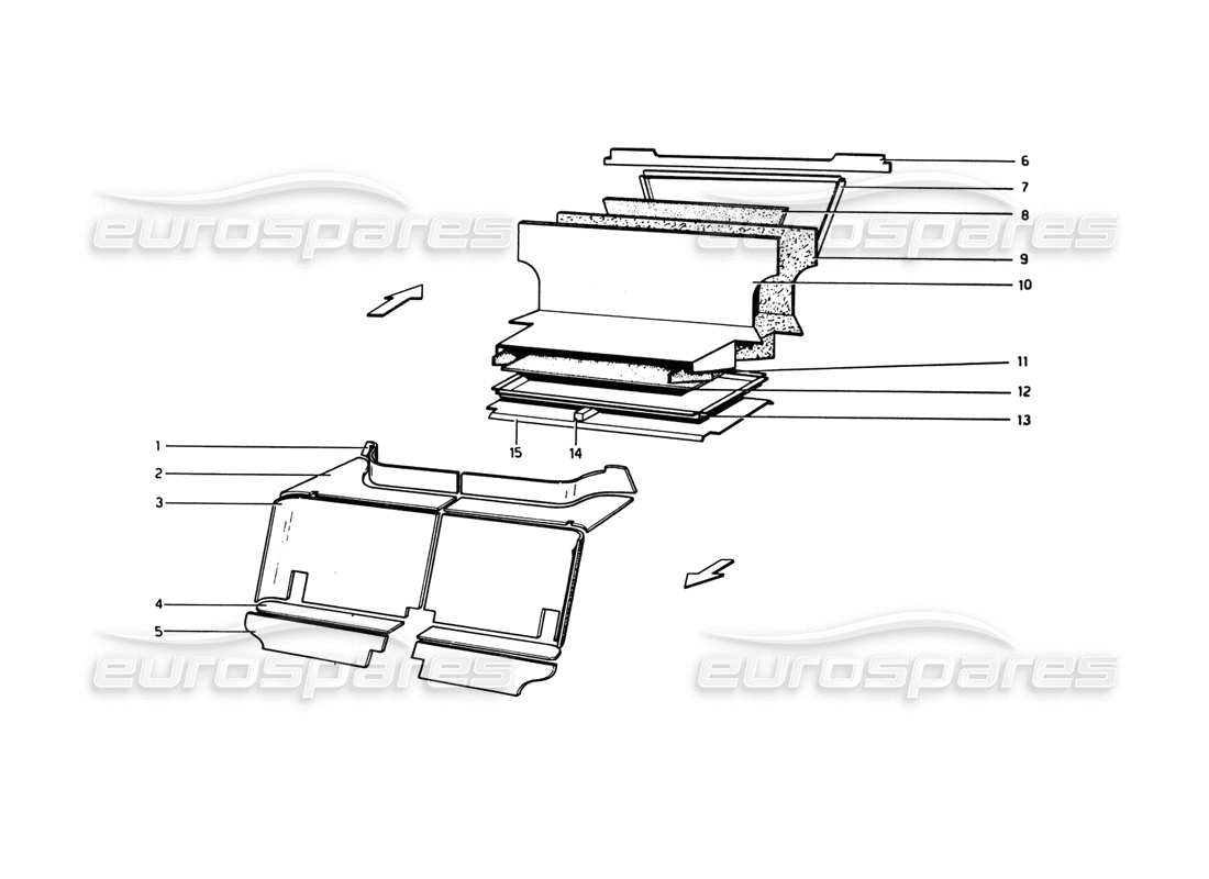 ferrari 308 gtb (1980) passenger and luggage compartments insulation part diagram