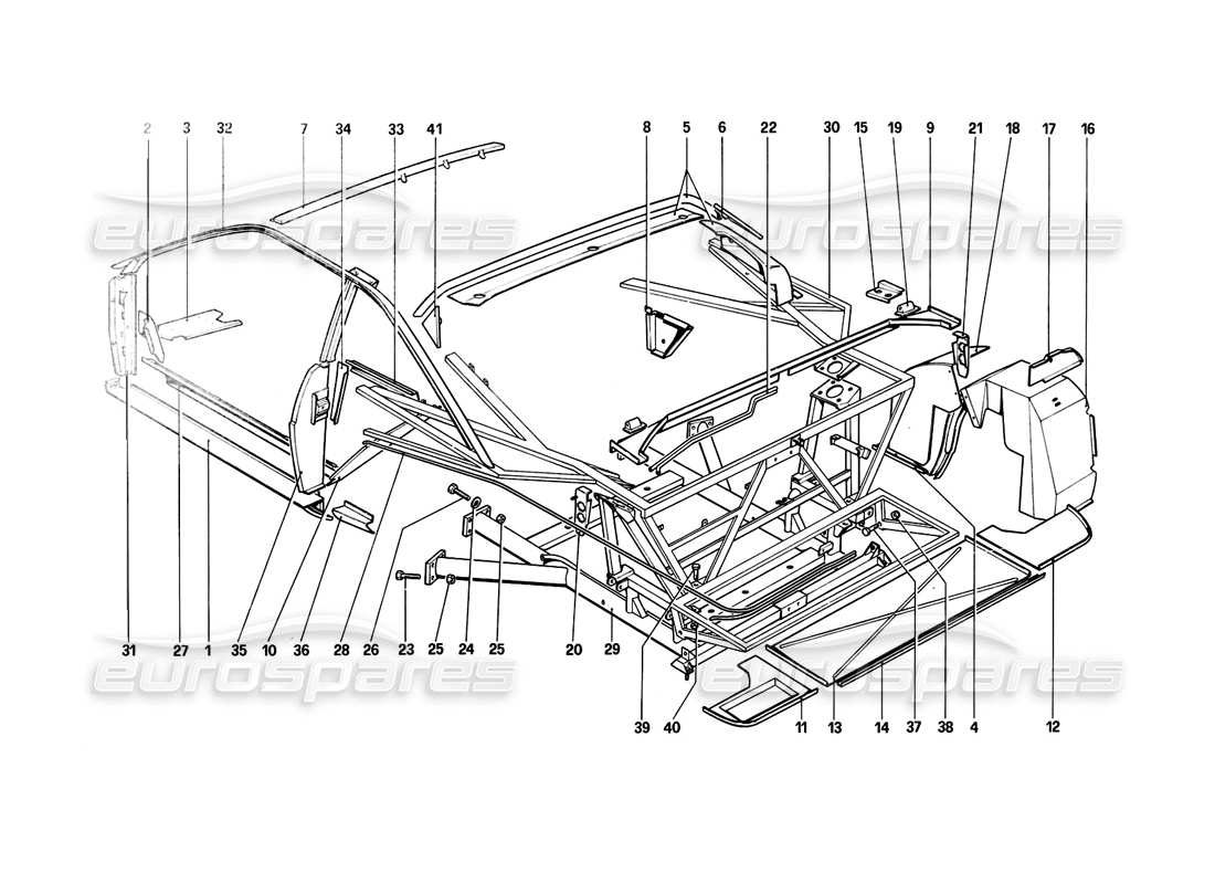 ferrari mondial 8 (1981) body shell - inner elements part diagram