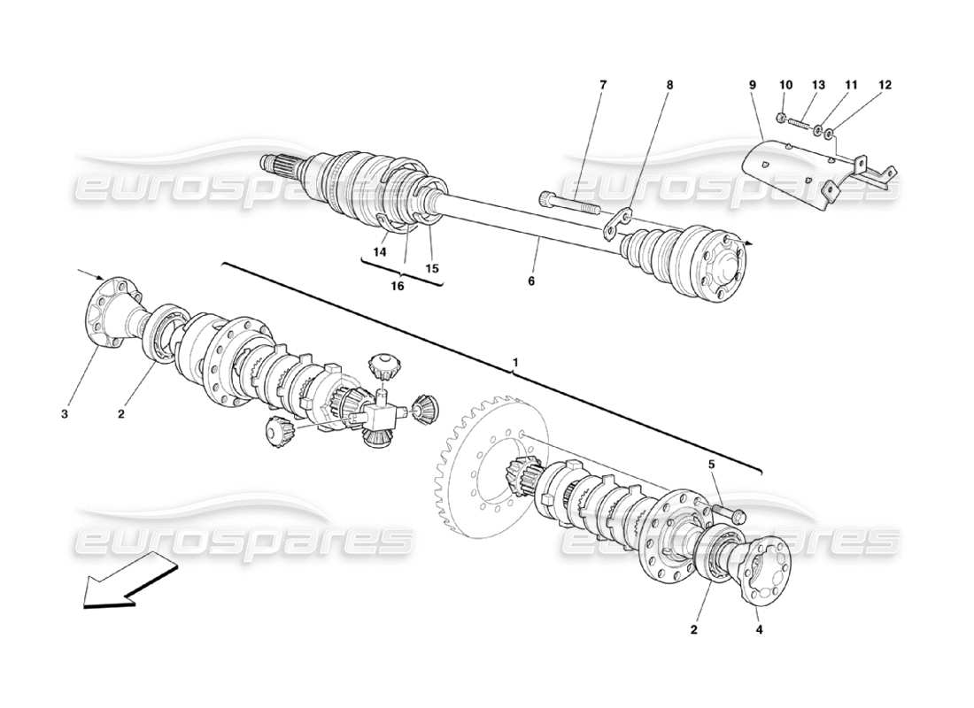 ferrari 360 challenge stradale differential & axle shafts part diagram