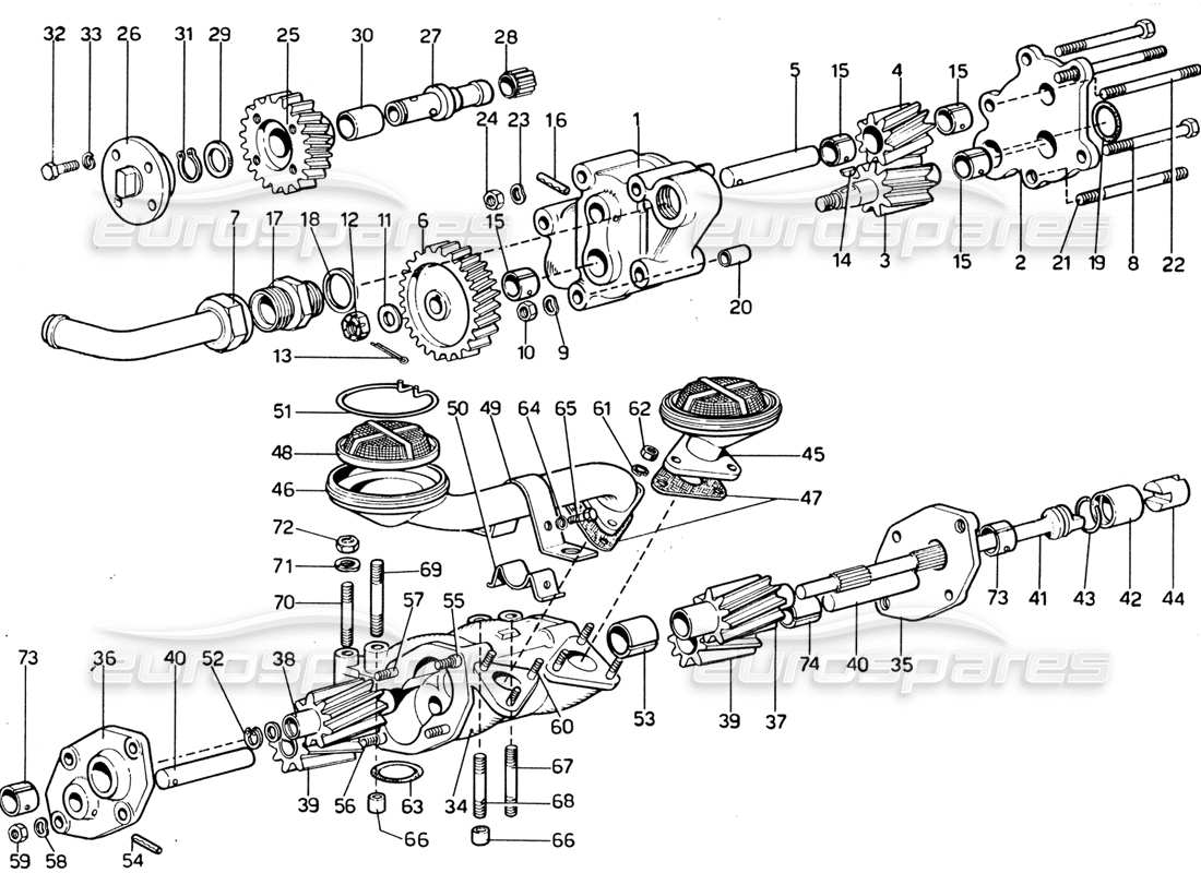 ferrari 365 gtb4 daytona (1969) engine oil pump part diagram