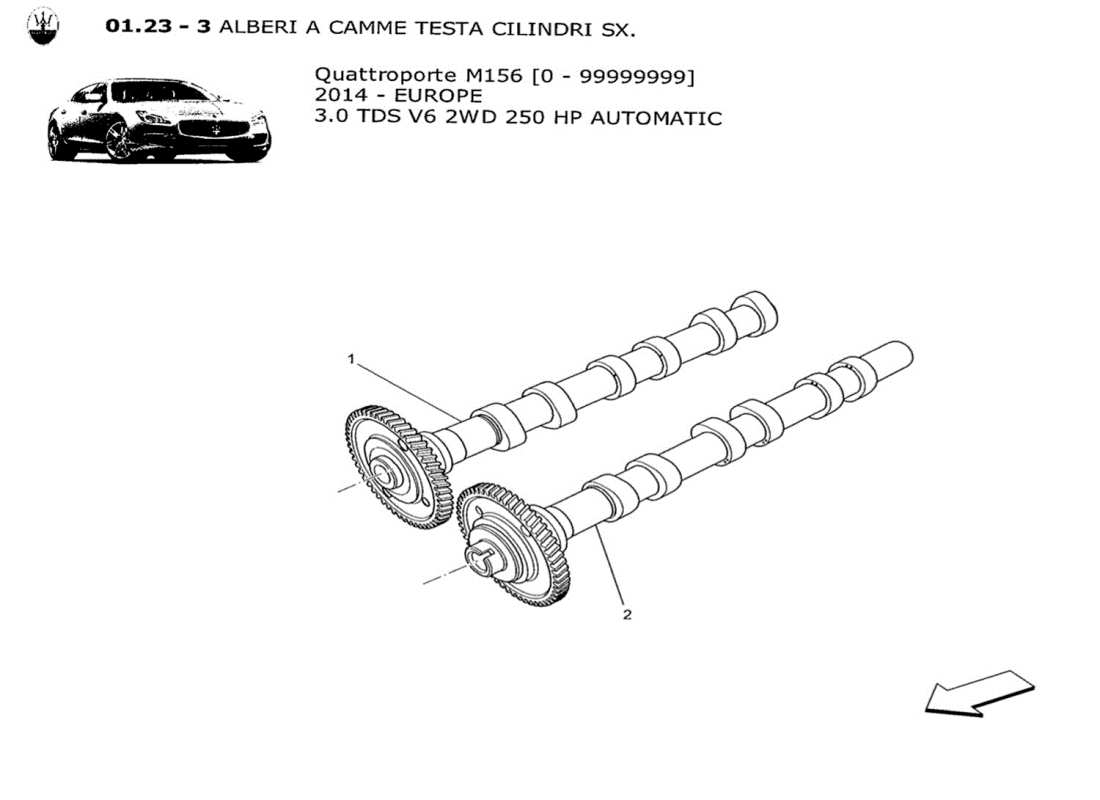 maserati qtp. v6 3.0 tds 250bhp 2014 lh cylinder head camshafts part diagram