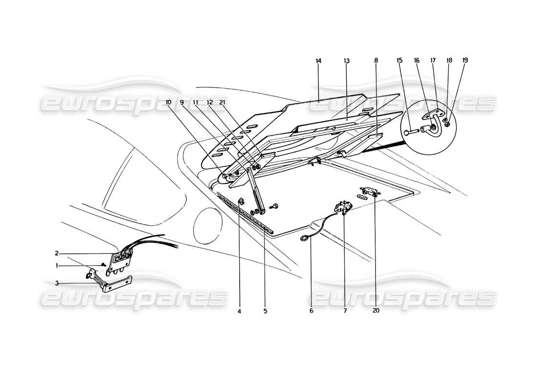 ferrari 246 dino (1975) engine compartment lid and carpeting part diagram