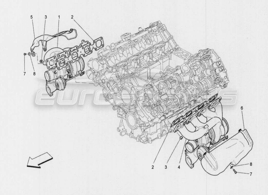 maserati qtp. v8 3.8 530bhp auto 2015 turbocharging system: equipment part diagram