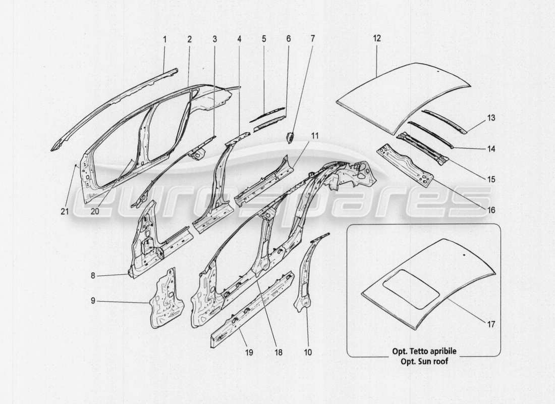 maserati qtp. v8 3.8 530bhp auto 2015 bodywork and central outer trim panels part diagram