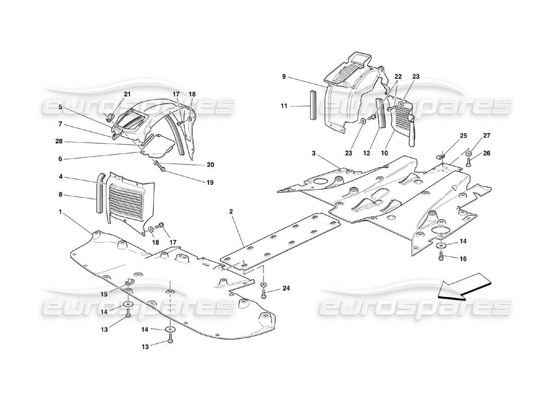 ferrari 360 challenge (2000) flat floor pan and wheelhouse part diagram