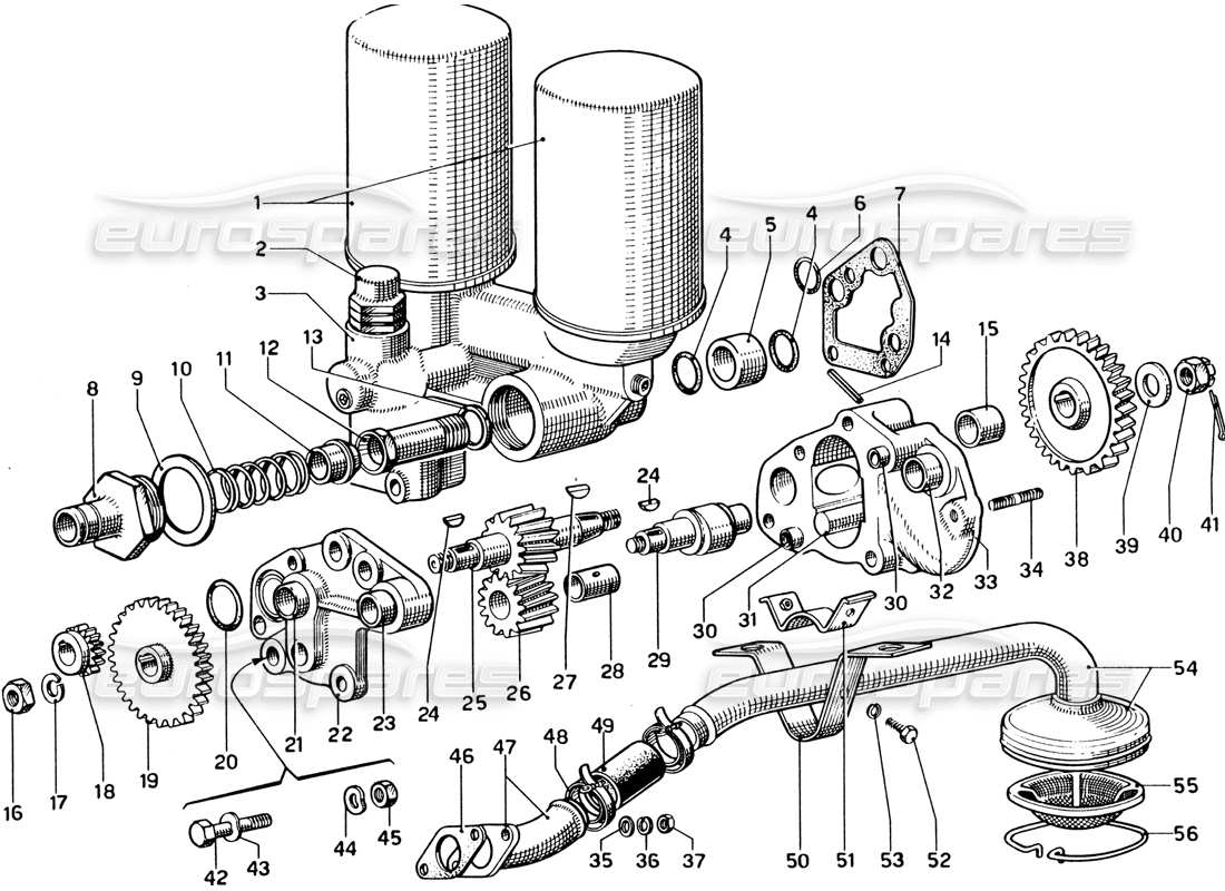 ferrari 330 gtc coupe oil pump and filters part diagram