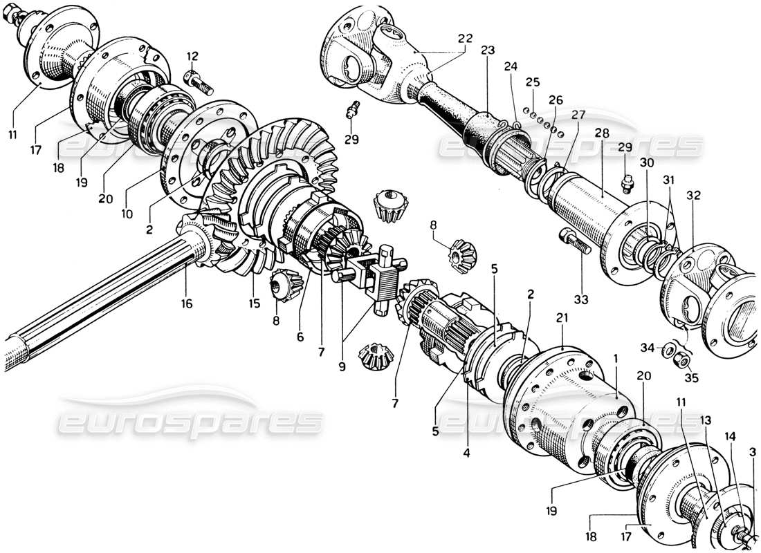 ferrari 330 gtc coupe differential case and axle shafts part diagram