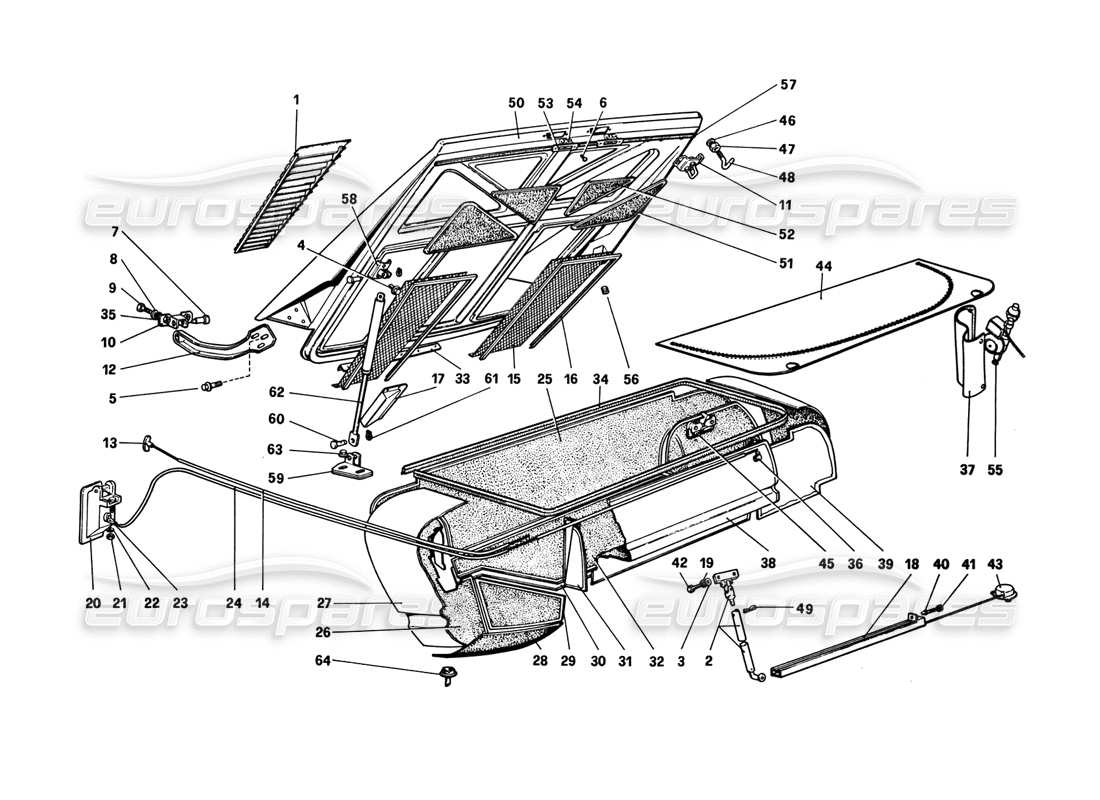 ferrari 308 gtb (1980) rear bonnet and luggage compartment covering part diagram