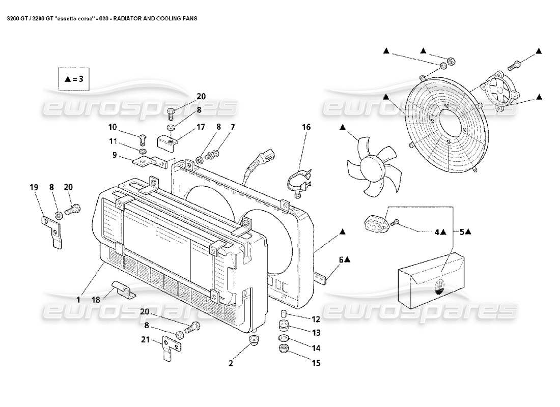 maserati 3200 gt/gta/assetto corsa radiator & cooling fans part diagram