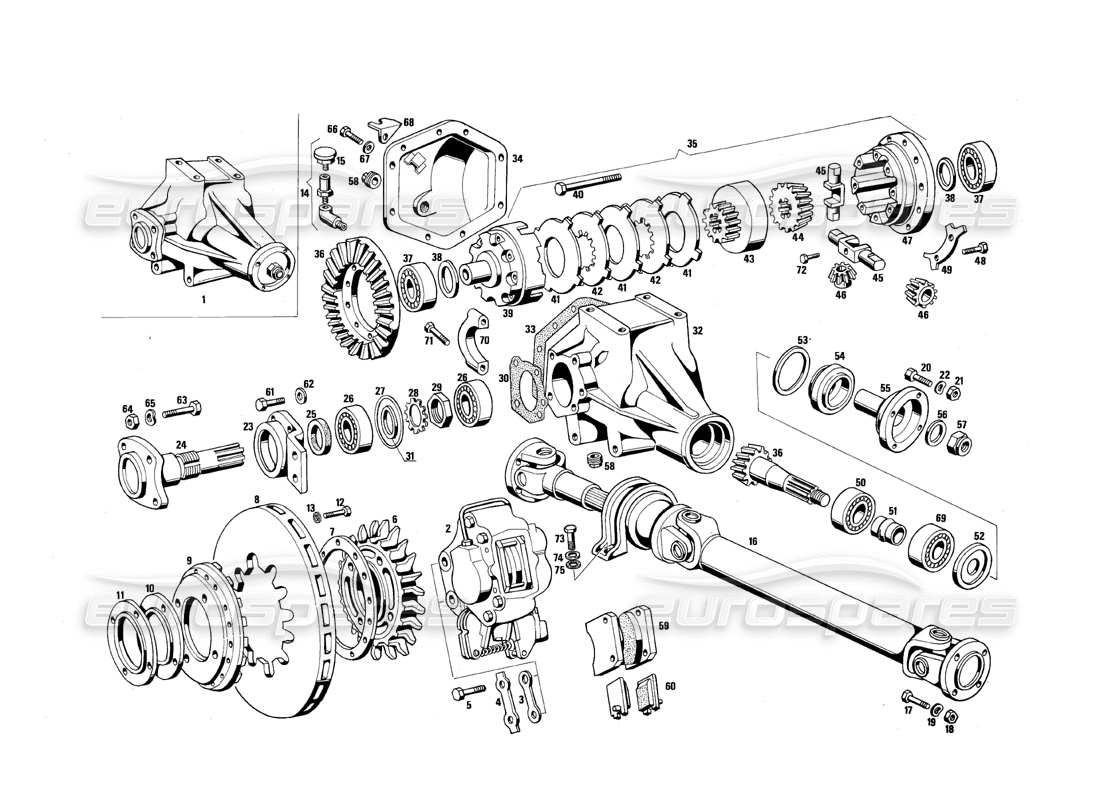 maserati qtp.v8 4.9 (s3) 1979 differential and propeller shaft part diagram