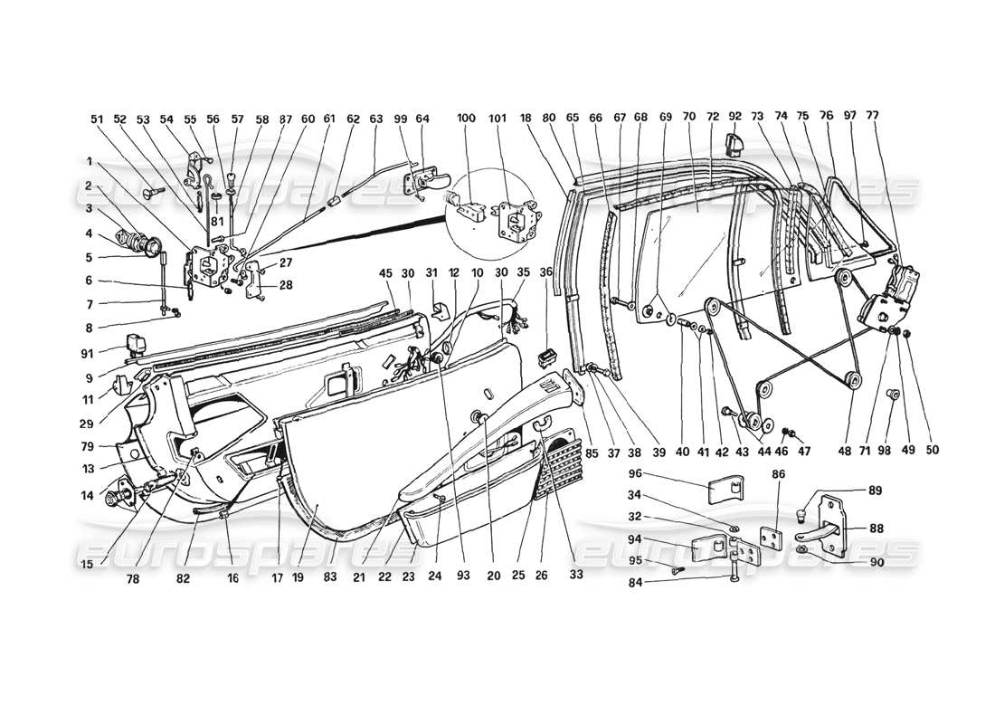 ferrari 308 gtb (1980) doors part diagram