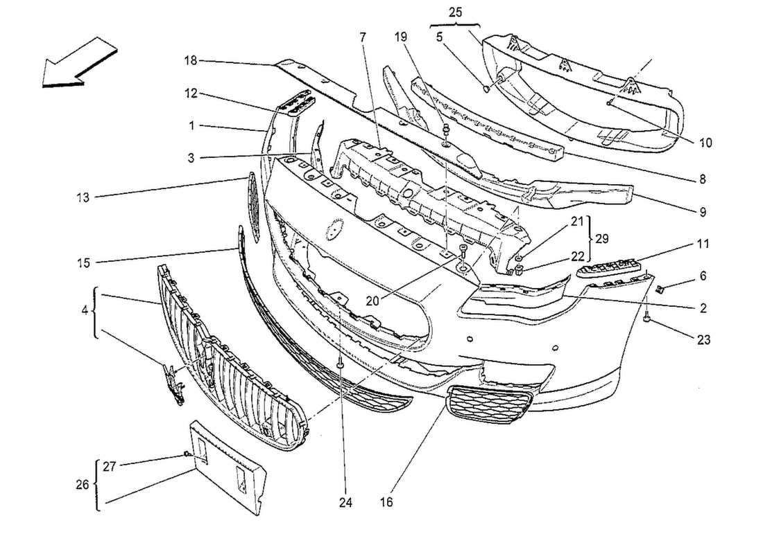 maserati qtp. v8 3.8 530bhp 2014 front bumper part diagram