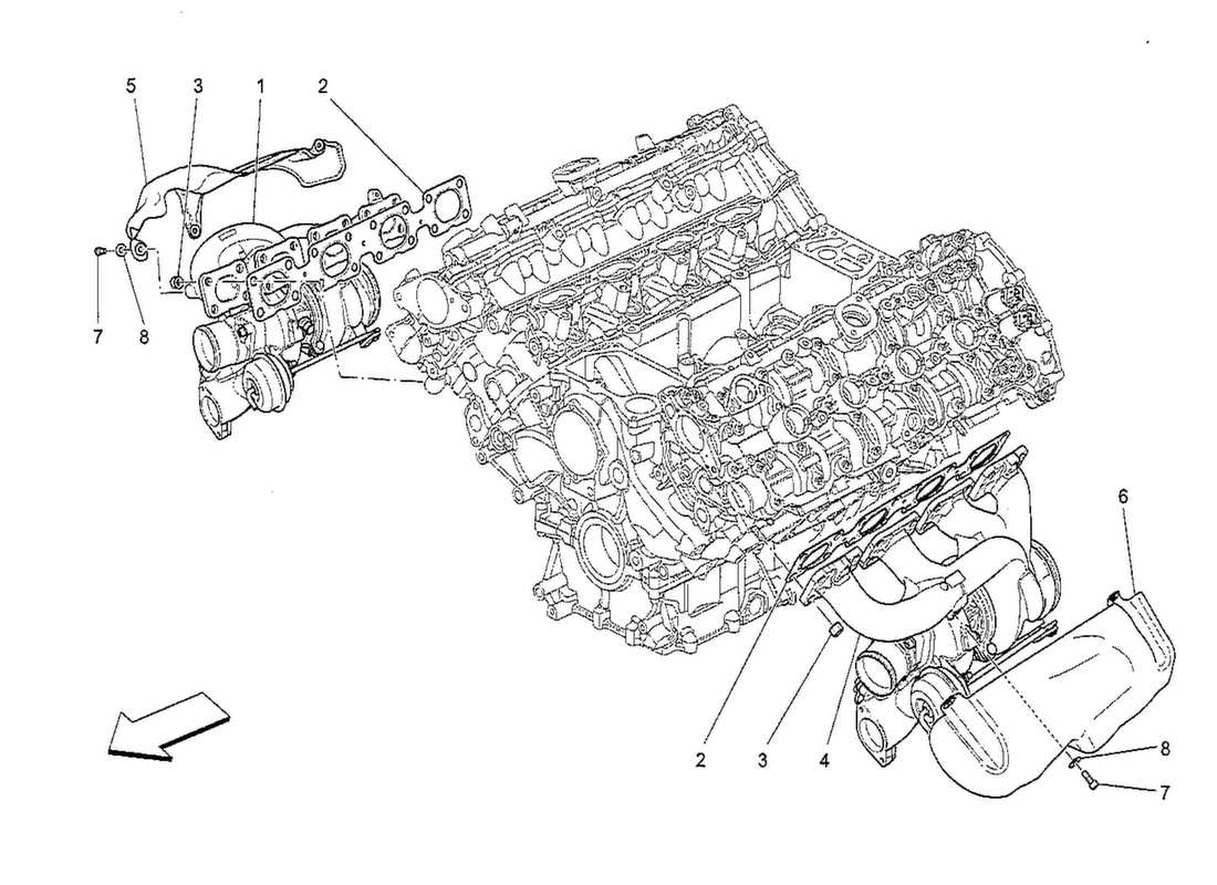 maserati qtp. v8 3.8 530bhp 2014 turbocharging system: equipments part diagram