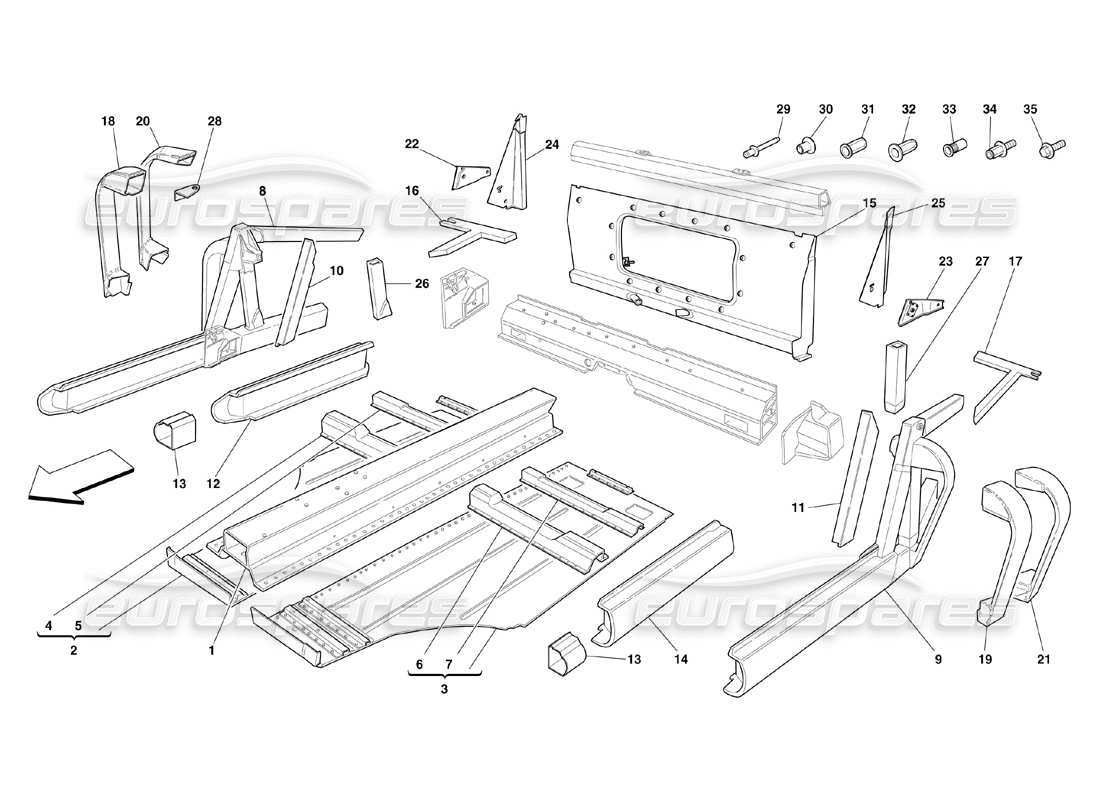 ferrari 360 challenge (2000) central side elements and plates part diagram