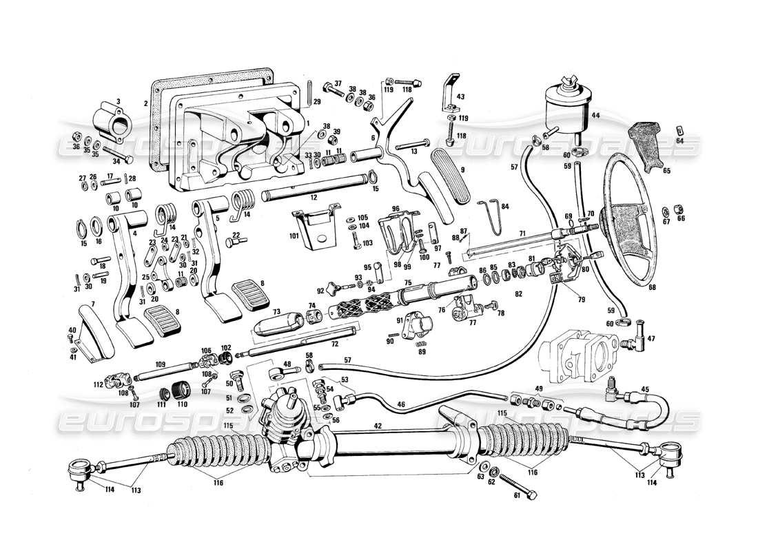 maserati qtp.v8 4.9 (s3) 1979 steering parts and pedals part diagram