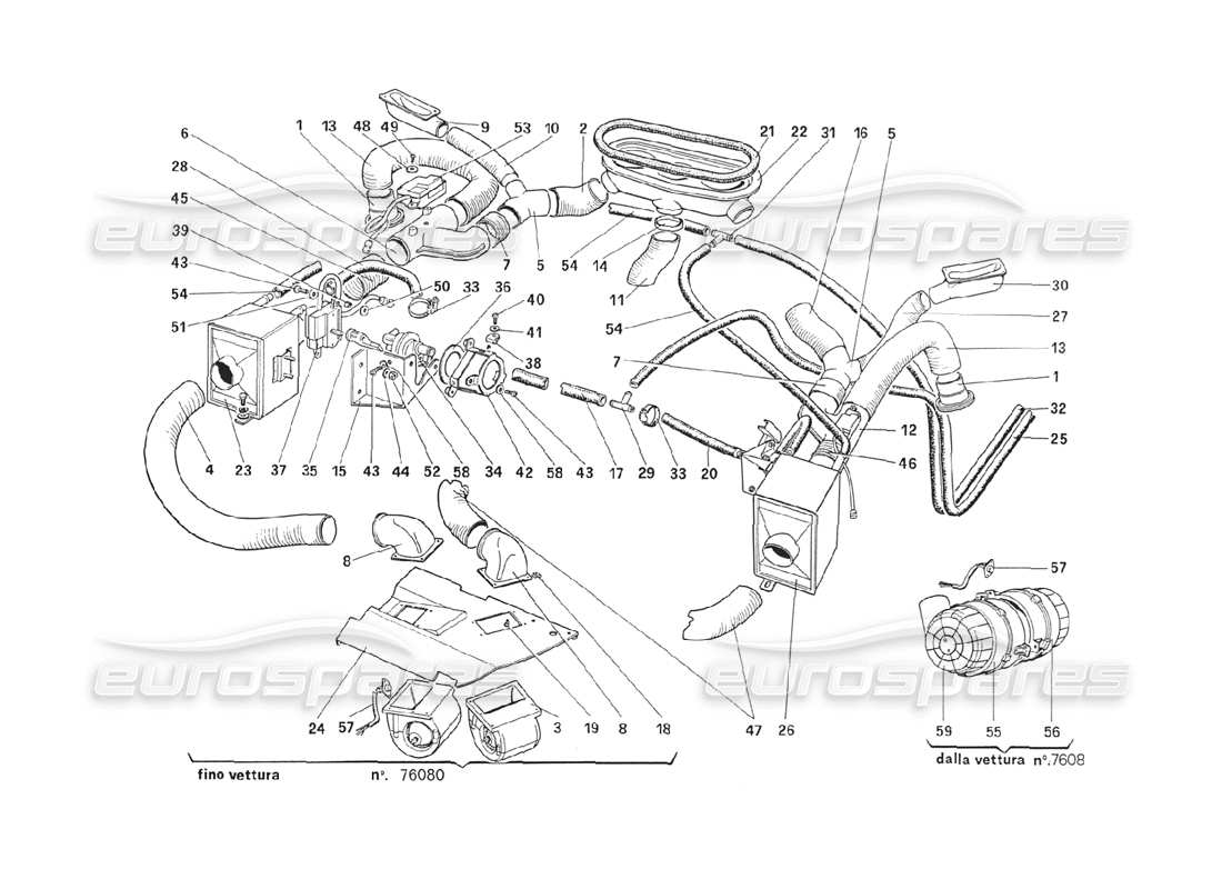 ferrari 208 turbo (1989) heating system part diagram