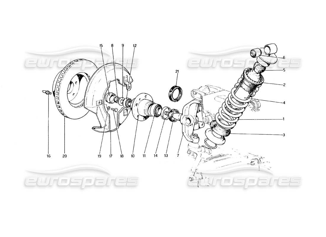 ferrari 308 gt4 dino (1979) front suspension - shock absorber and brake disc part diagram