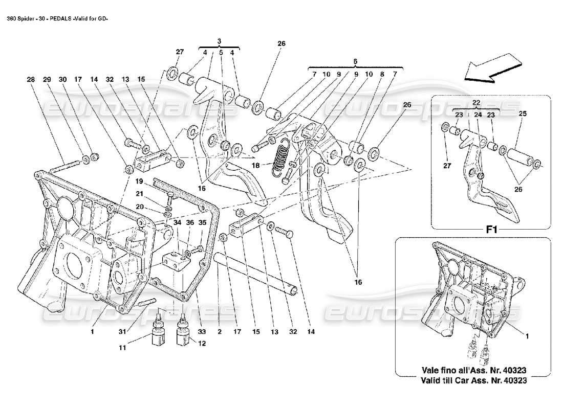 ferrari 360 spider pedals part diagram