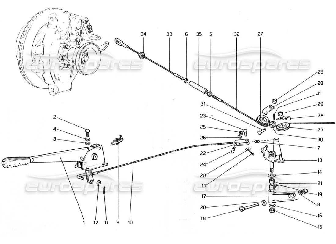 ferrari 308 gtb (1976) hand-brake control part diagram