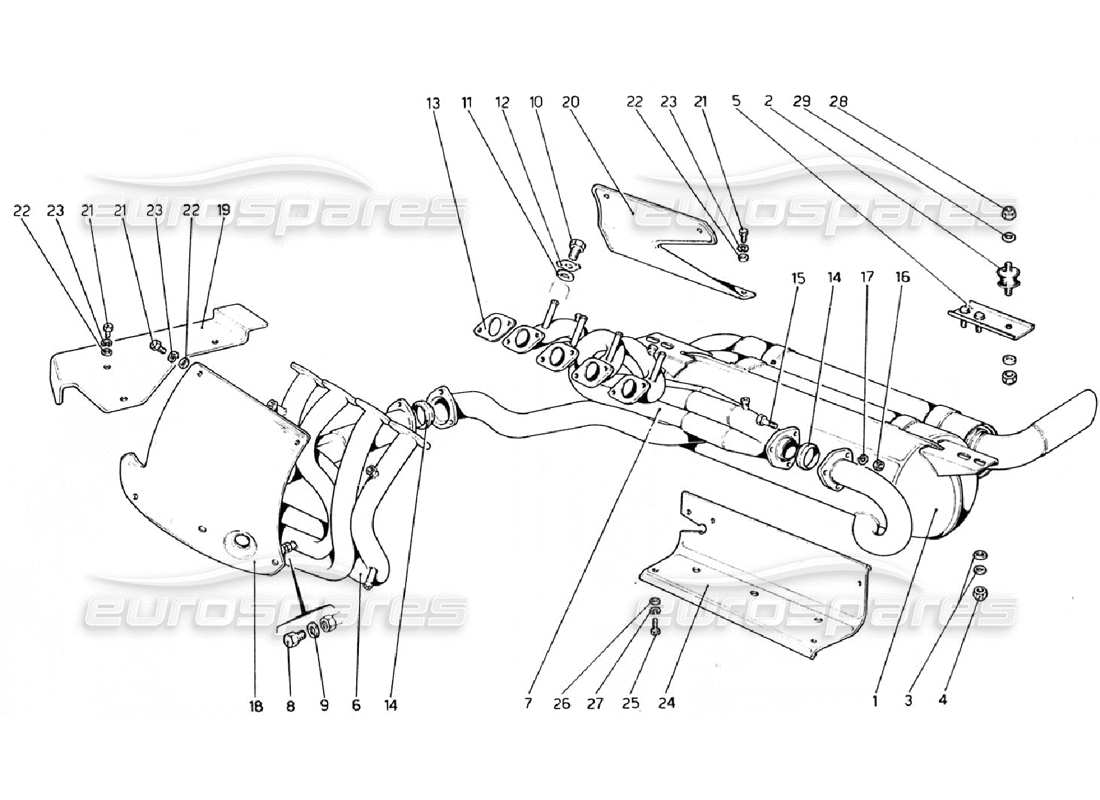 ferrari 308 gtb (1976) exhaust system part diagram