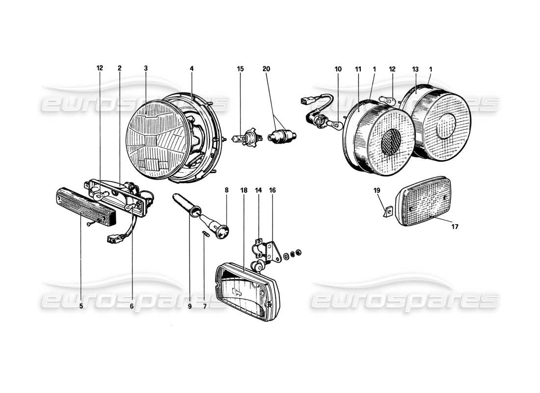 ferrari 308 gtb (1980) lights part diagram