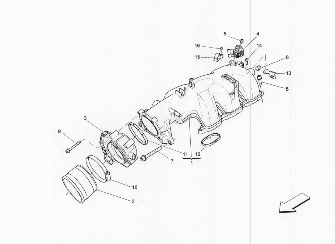 maserati qtp. v6 3.0 bt 410bhp 2wd 2017 intake manifold and throttle body part diagram