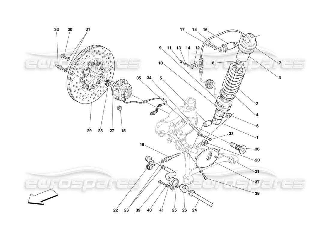 ferrari 360 challenge stradale front suspension - shock absorber and brake disc part diagram