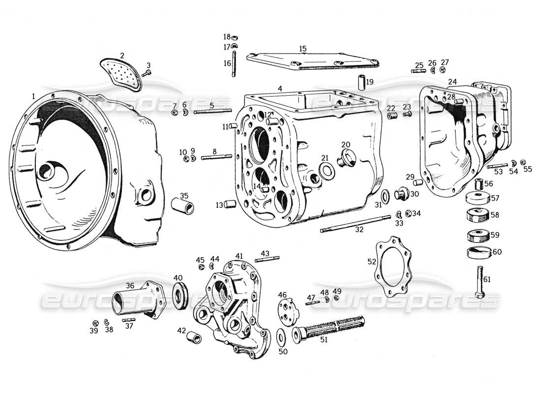 ferrari 250 gte (1957) transmission casing and clutch part diagram