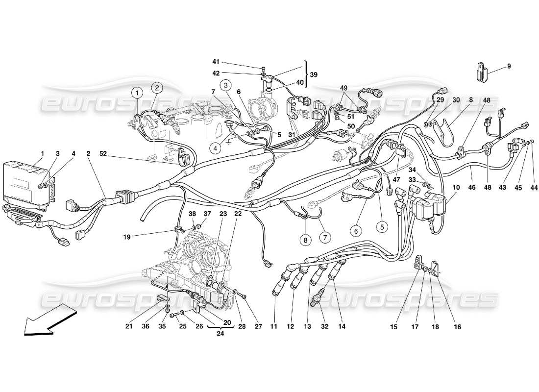 ferrari 355 (5.2 motronic) injection device - ignition parts diagram