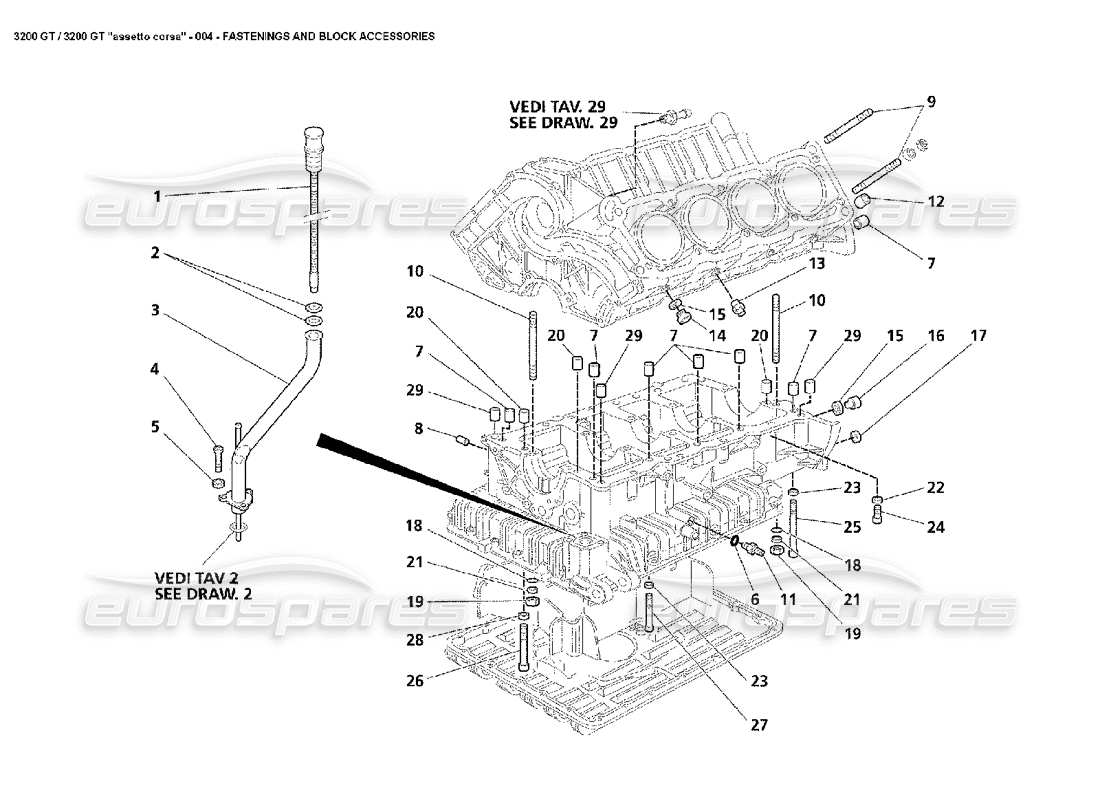 maserati 3200 gt/gta/assetto corsa fastening & block acc part diagram