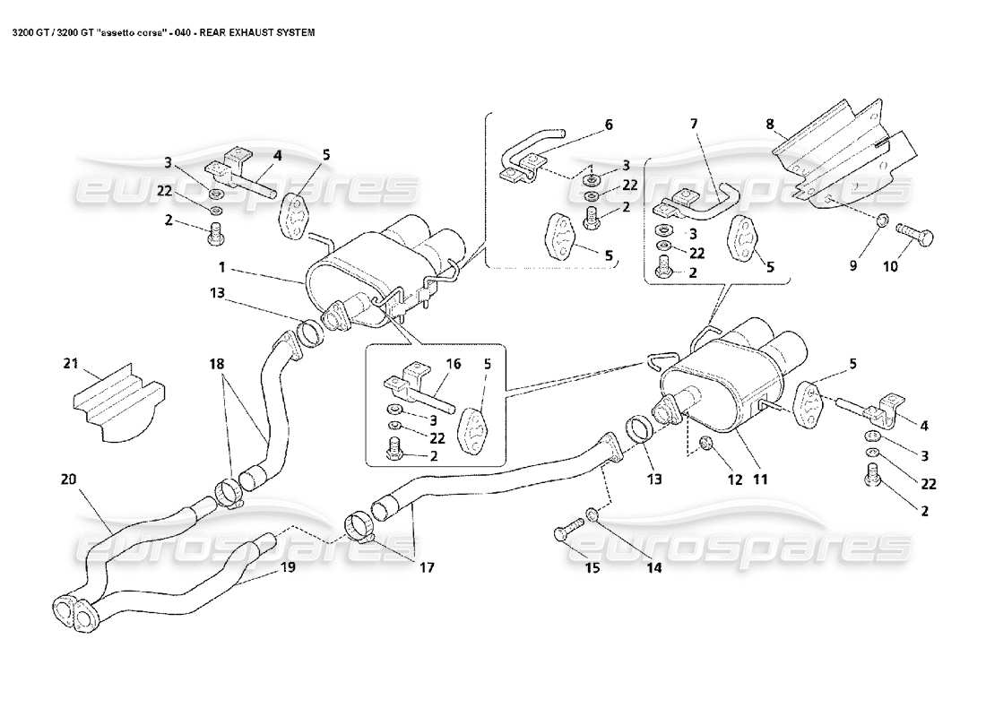 maserati 3200 gt/gta/assetto corsa rear exhaust system part diagram