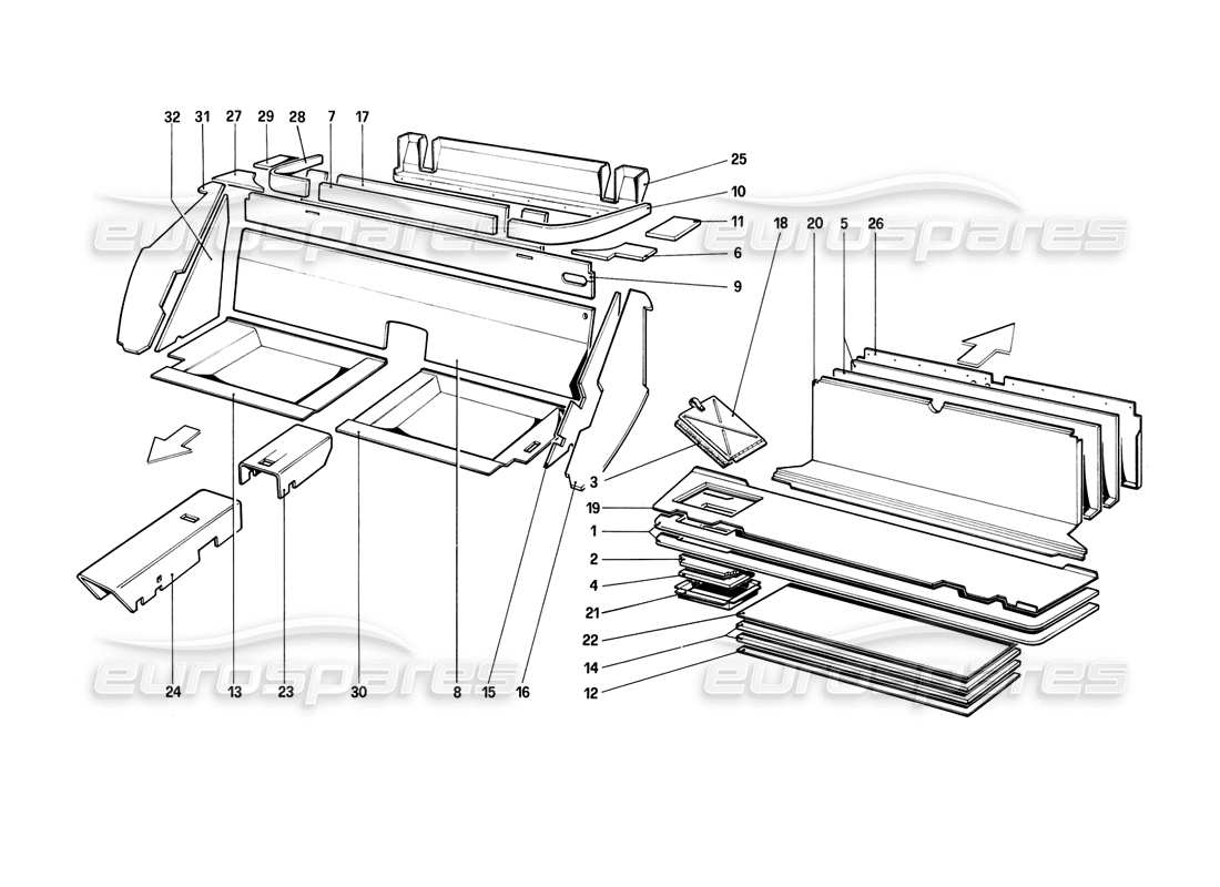 ferrari mondial 8 (1981) passenger and luggage compartments insulation part diagram