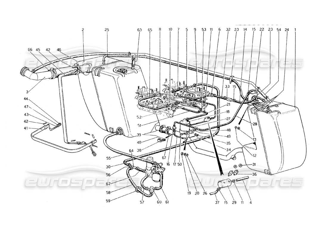 ferrari 308 gt4 dino (1979) antievaporative emission control system (variants for usa - aus and j version) part diagram