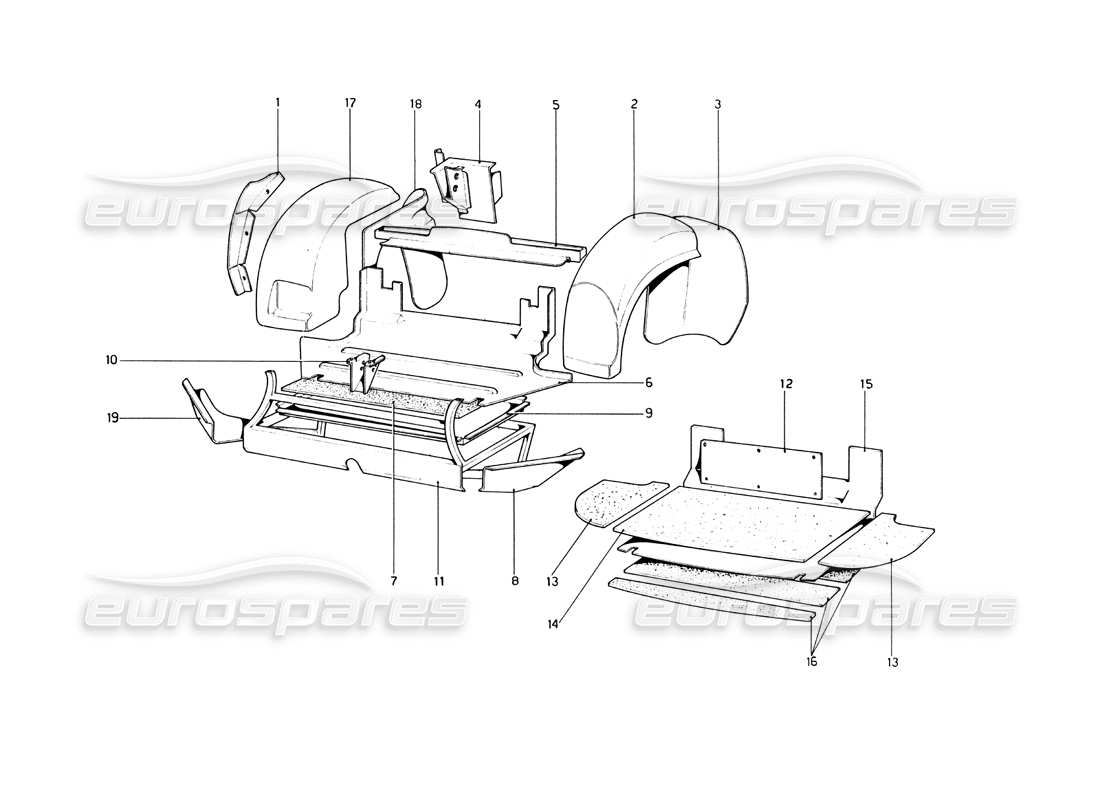 ferrari 246 dino (1975) body shell - inner elements part diagram