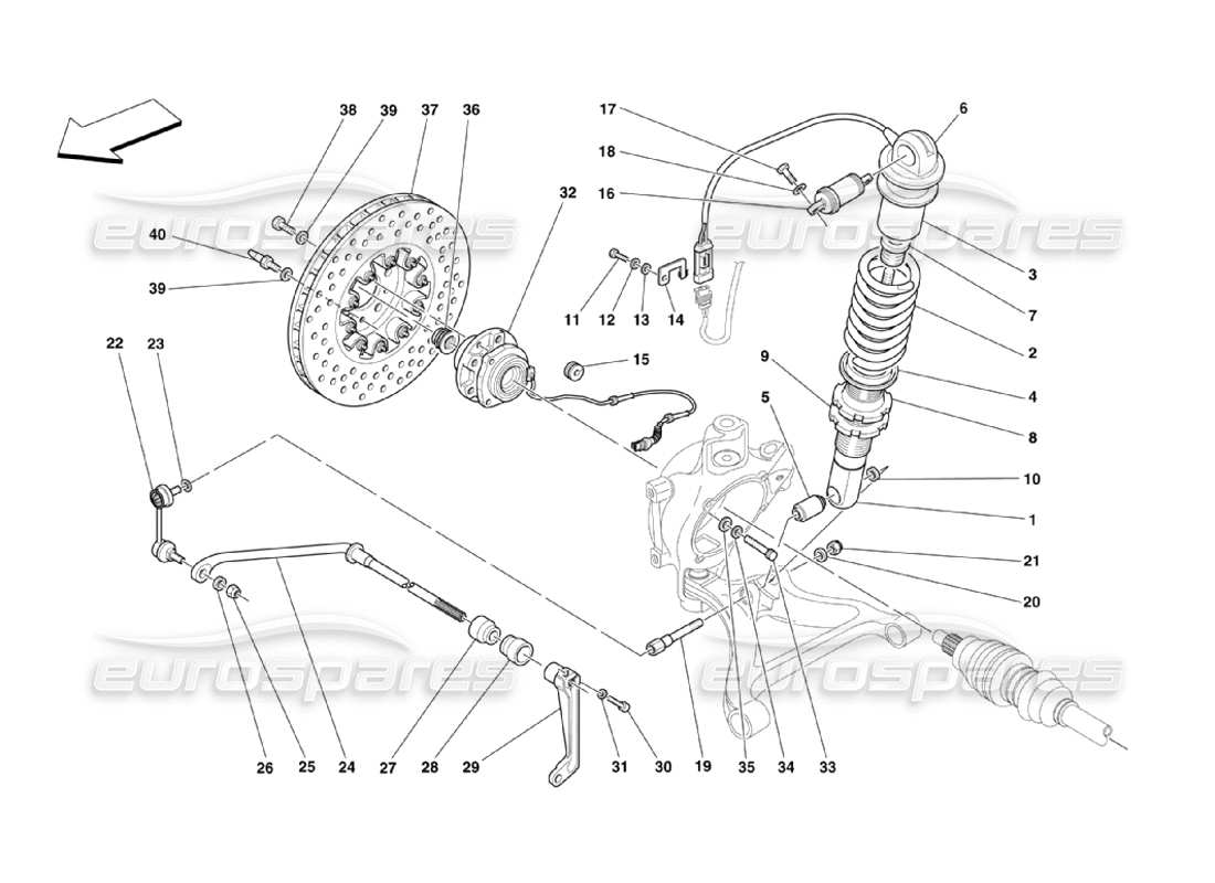 ferrari 360 challenge stradale rear suspension - shock absorber and brake disc part diagram