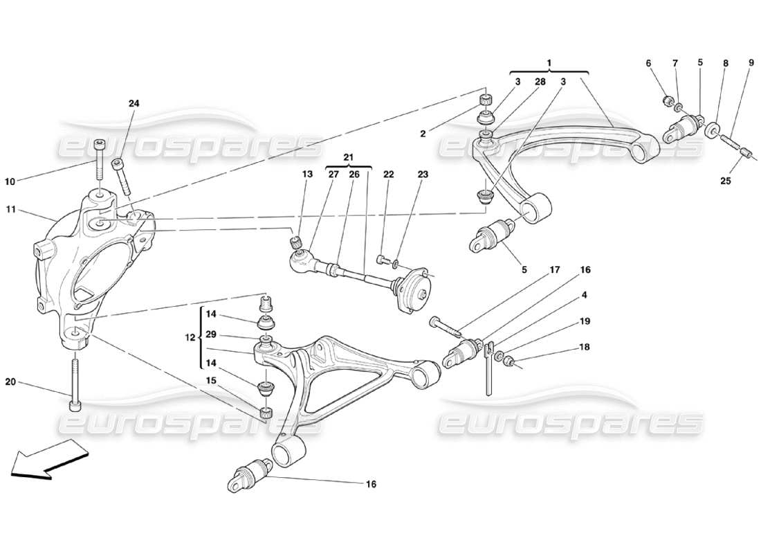 ferrari 360 challenge stradale rear suspension - wishbones part diagram